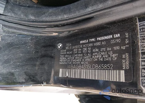 1990 BMW 735 I Automatic z USA, uszkodzony, nr VIN WBAGB4315LDB65852